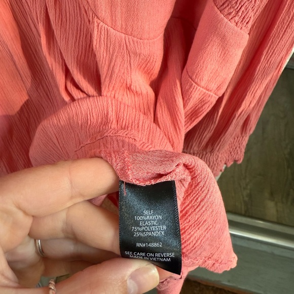 Torrid Gauze Long Sleeve Blouse Size 4XL Stretchy Salmon Bohemian Peasant - Picture 3 of 5